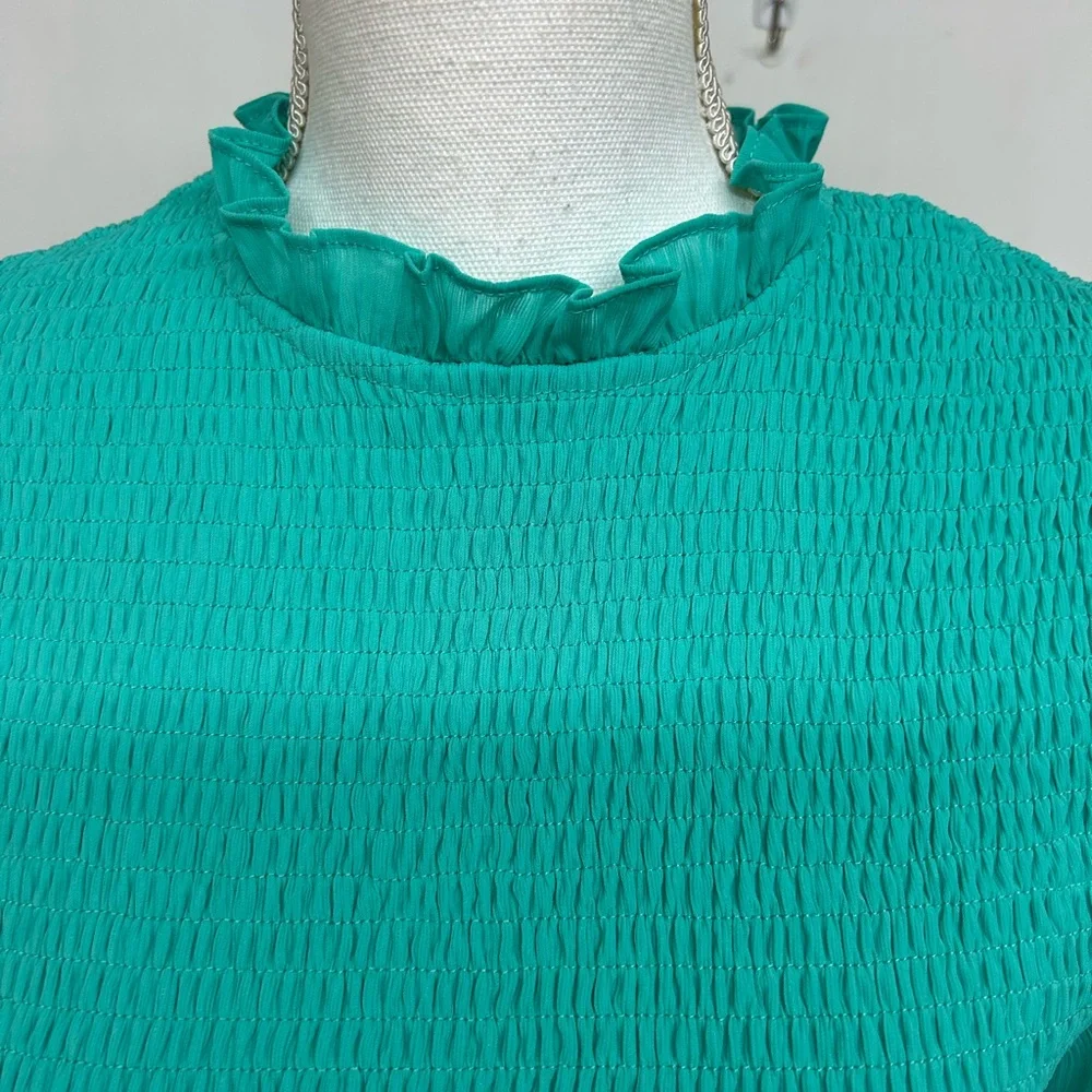 SHE&SKY Smocked Long-Sleeve Tiered Dress in turquoise Size M